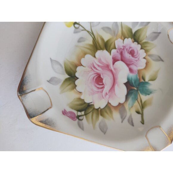 Vintage Japanese Hand Painted Porcelain Ashtray/Candy Dish "Wild Rose" 6 5/8" - Picture 7 of 11